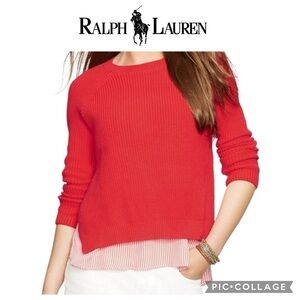 Lauren Ralph Lauren cable knit sweater shirt tail coral red size L